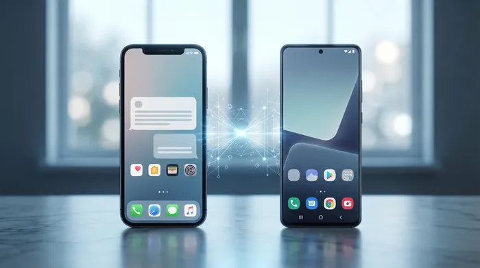 Смартфон с цифрови СИМ карти под формата на холограма, символизиращ сигурността на данните и облачното съхранение.