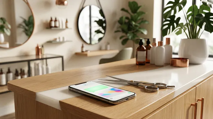 Смартфон с отворено приложение за съобщения, поставен върху мраморна маса до лист с ръкописен списък със задачи и молив.